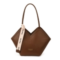 Borsa tote vintage marrone con trama intrecciata e tracolla decorativa stile retrò - Marrone