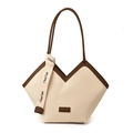Borsa tote intrecciata retrò color panna e marrone con esclusivo taglio geometrico a V - Bianco crema con marrone