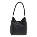 Minimalist black woven hobo bucket bag with a stylish cylindrical shoulder strap - Black