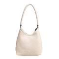 Elegante bolso de hombro trenzado en blanco crema con textura en V y herrajes plata - Blanco Roto
