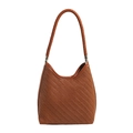 Bolso cubo hobo trenzado marrón retro con textura de cuero y herrajes plateados - Marrón