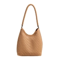 Bolso hobo marrón trenzado de estilo retro con herrajes plateados para mujer - Caqui