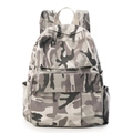 Detailansicht eines grauen Camouflage-Rucksacks aus Canvas mit Taschen und Reißverschlüssen - Camo Grau