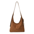 Borsa tote minimalista in pelle scamosciata marrone con nappa boho e tracolla grande - Con Ciondolo / Marrone