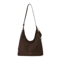 Retro dark brown large capacity faux leather hobo shoulder bag with beaded tassel - With Pendant / Brown