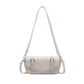 Minimalist beige crossbody square bag in lychee pattern faux leather with silver hardware - White