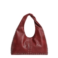 Borsa hobo vintage in ecopelle bordeaux con borchie argentate e dettaglio manico annodato - Rosso