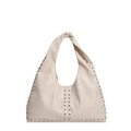 Borsa hobo beige chic con borchie argentate e dettaglio manico con nodo - Bianco