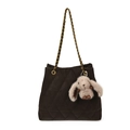 Deep brown quilted crossbody bag with golden chain strap and fluffy bunny charm - With Pendant / Brown