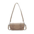 Khaki pebbled leather satchel bag with double buckles and dual shoulder straps - Khaki