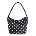 Polka dot canvas shoulder bag for women with black and white patterns and ruffled strap - Black With Pendant