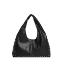 Borsa sottobraccio punk nera con borchie argentate e finitura in pelle PU liscia - Nero