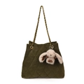 Quilted olive green bucket bag with gold chain strap and cute rabbit pendant - With Pendant / Green
