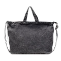 Dunkelgraue Shopper-Tasche aus Stonewash-Denim mit Griffen und verstellbarem Gurt - Schwarz