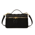 Black quilted vanity bag with gold zippers and mixed textures for a stylish look - Black