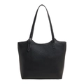 Black pebbled leather tote bag with white contrast stitching and adjustable straps - Black