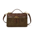 Quilted crossbody box bag in brown and olive green two-tone faux leather with gold zippers - Green