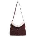 Borsa tote vintage in pelle scamosciata monogramma marrone con bordo in finta pelliccia - Marrone
