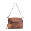 Borsa baguette marrone con ciondolo a leone e fibbia decorativa in pelle martellata - Rosa scuro