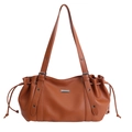 Borsa tote marrone scuro da donna con lacci laterali e dettagli in metallo lucido - Marrone