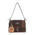 Borsa baguette in pelle marrone con fibbia argentata e ciondolo di peluche carino - Marrone