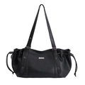 Borsa tote nera in ecopelle grana litchi con fibbia argentata e dettagli a coulisse - Nero