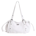 Borsa tote bianca in pelle martellata con cinturini con occhielli e logo metallico - Bianco