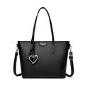 Borsa tote in pelle nera con grana litchi e dettaglio ciondolo a cuore - Nero