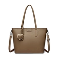 Borsa tote in pelle litchi marrone con ciondolo a cuore e tracolla regolabile - Sabbia