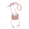 Mini lotus pink square bag with beaded strap and heart pattern silk scarf decoration - Pink