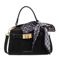 Elegante borsa a mano in pelle opaca nera con chiusura dorata e dettaglio foulard - Nero