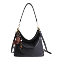 Minimalist black faux leather hobo bag with gold hardware and charm detail - With Pendant / Black