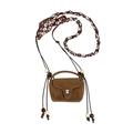 Mini brown faux leather square bag with heart pattern strap and decorative beads - Brown