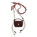 Mini reddish-brown suede square bag with wooden beads and heart print silk scarf - Brown