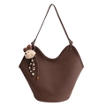 Sac fourre-tout marron foncé en cuir grainé avec courbe en V et charm chien - Avec Pendentif / Marron