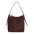 Bolso cubo minimalista de ante marrón con bolsillo frontal y correa de hombro lisa - Marrón