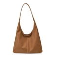 Retro brown oversized faux leather hobo shoulder bag with stylish white contrast stitching - Khaki