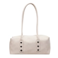 Bolso bowling chic de cuero blanco crema con remaches y correas de hombro delgadas - Blanco