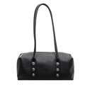 Bolso bowling negro de piel granulada con detalles de remaches plateados y asas - Negro