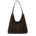 Dark brown large capacity tote bag in matte leather finish with white contrast stitching - Brown