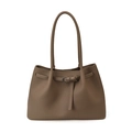 Borsa tote vintage marrone minimalista grande capacità con trama in pelle liscia - Grigio