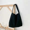 Minimalist black faux suede large tote bag with wide strap for daily commuting - Black