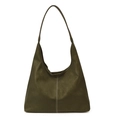 Olive green large faux leather hobo tote bag with stylish white double stitching accents - Green