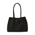 Borsa tote nera minimalista con trama litchi e dettaglio fibbia in argento - Nero