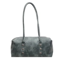 Bolso tipo almohada gris verdoso oscuro de piel sintética con remaches y asas dobles - Azul