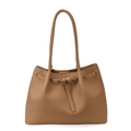 Borsa tote in pelle marrone chiaro retrò con cinturino decorativo e manici lunghi - Cachi
