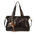 Large vintage brown faux leather tote bag with a horse charm and polished finish - With Pendant / Brown