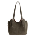 Borsa tote da donna in pelle scamosciata verde oliva con spalline regolabili e fodera - Verde
