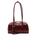 Grande borsa a bauletto bordeaux retrò con finitura lucida e manici lunghi - Con Ciondolo / Borgogna