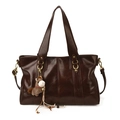 Retro dark brown leather underarm bag with gold hardware and small pony charm - With Pendant / Red